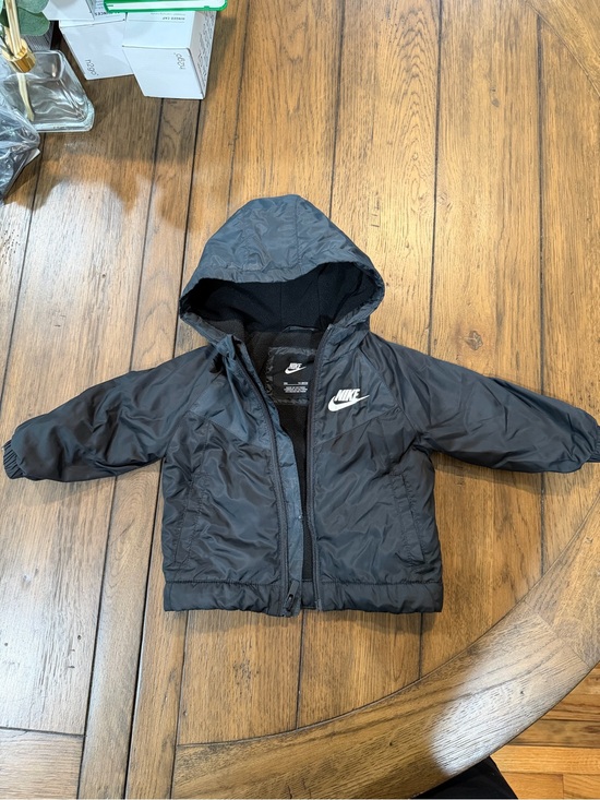 Nike Other - Nike Kids Hooded Puffer Jacket in Black with White Logo 12M